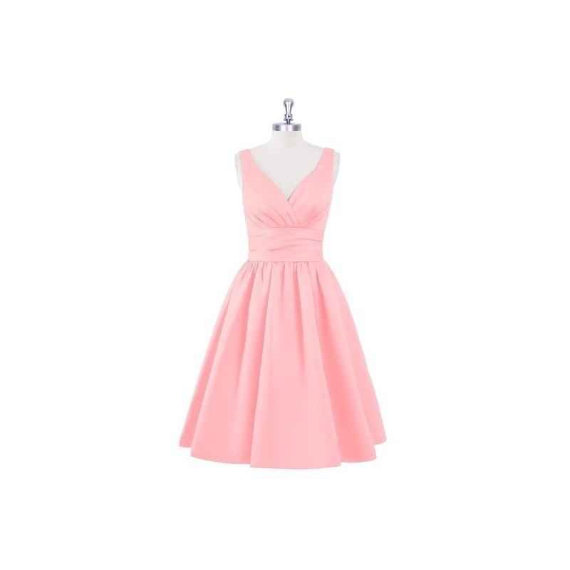 Mariage - Flamingo Azazie Alexandra - V Neck Back Zip Knee Length Satin Dress - Charming Bridesmaids Store
