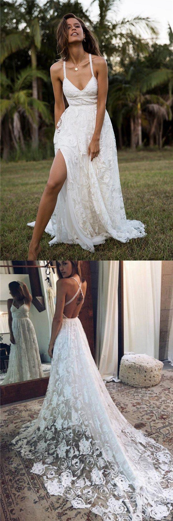 Wedding - 2018 Charming Lace Long A-line Fashion Spaghetti Straps Wedding Dress, New Unique Design Bridals Dresses, PD0309