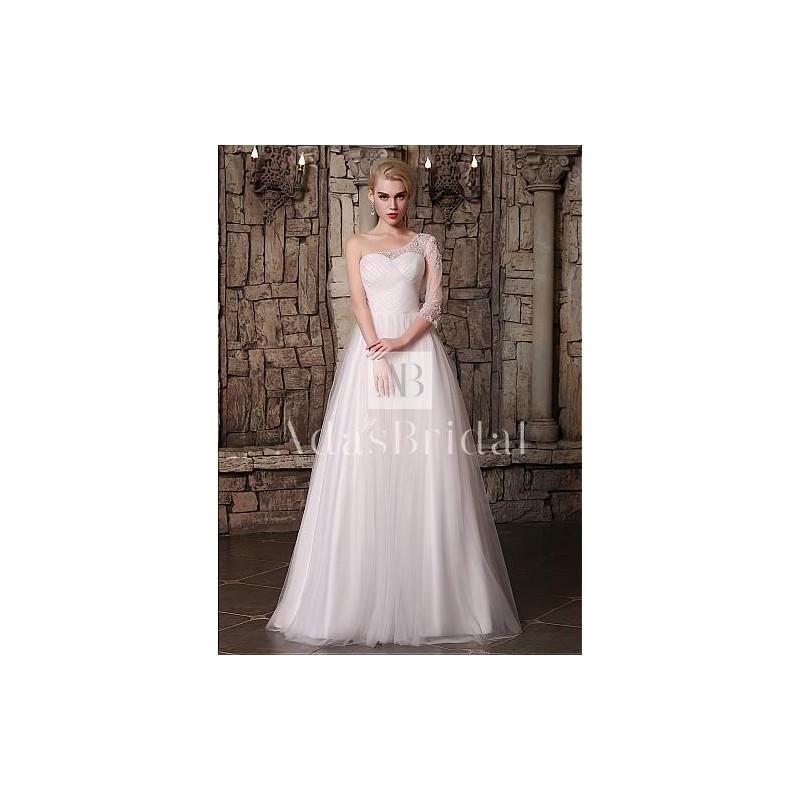 Hochzeit - Chic Tulle One Shoulder Neckline A-line Wedding Dresses with Beadings - overpinks.com