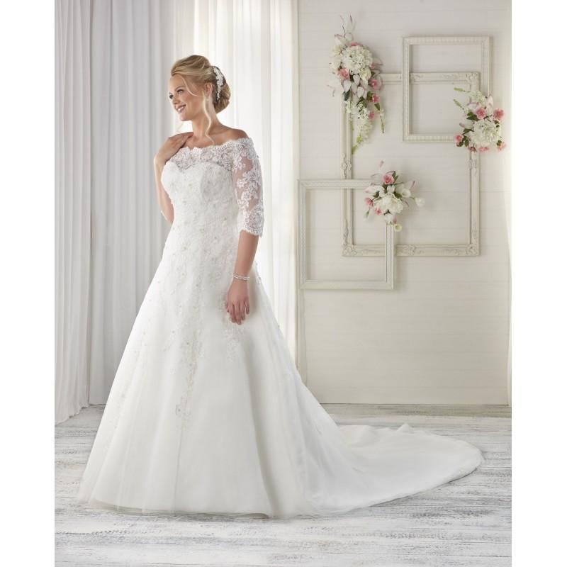 زفاف - Bonny Bridal 2017 1614 Chapel Train Plus Size Ivory Off-the-shoulder Aline 1/2 Sleeves Tulle Appliques Wedding Dress - Elegant Wedding Dresses