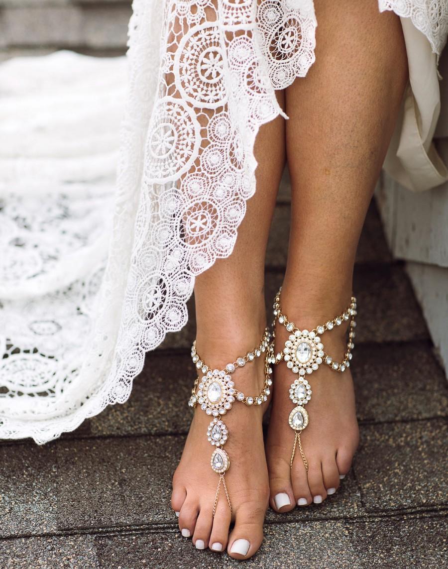 Wedding Beach Sandals Cusmyre Rhinestone Barefoot Sandals - Crystal Waterdrop Anklet Toe Ring Jewelry For Women Beach Wedding Beach Wedding Foot Chains