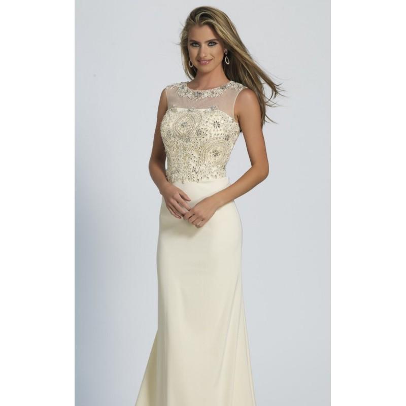 Mariage - Cream Beaded Slim Gown by Dave and Johnny - Color Your Classy Wardrobe