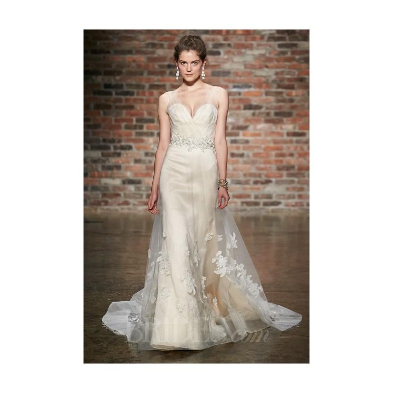 Wedding - Jim Hjelm - Fall 2014 - Style 8413 Illusion A-Line Wedding Dress with V-Neck - Stunning Cheap Wedding Dresses