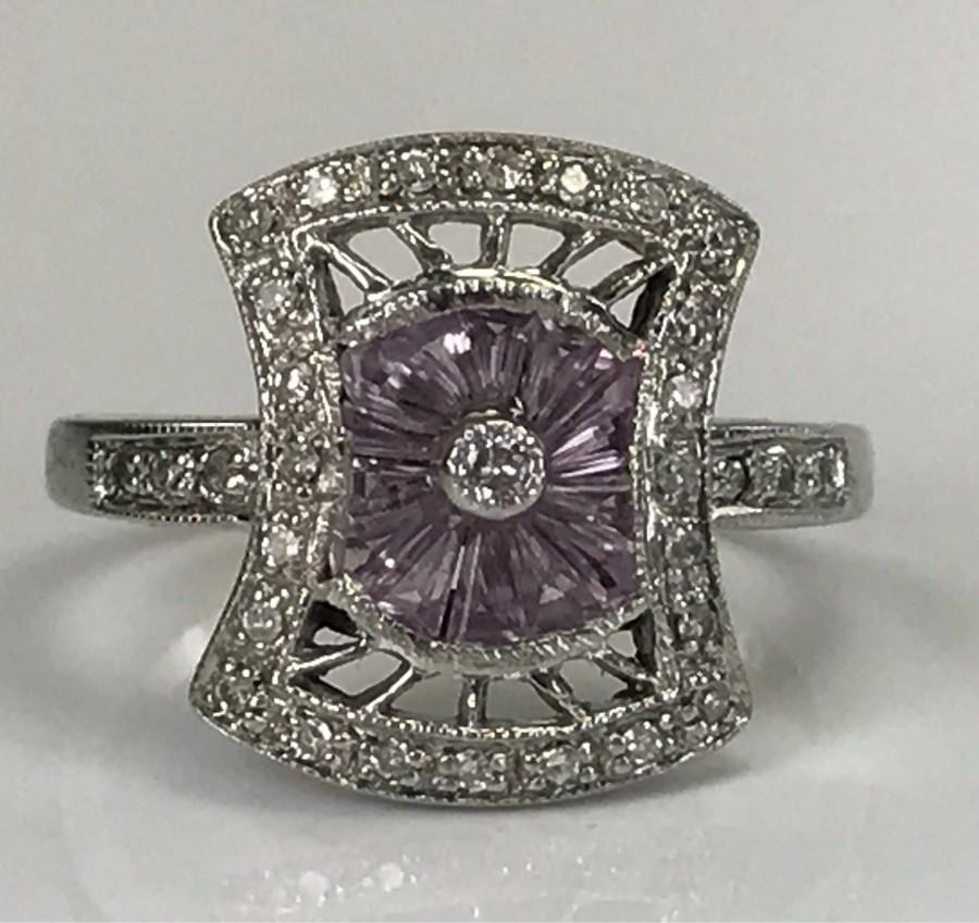 زفاف - Vintage Tanzanite Ring. Diamond Accents. 18k White Gold. Estate Jewelry. Unique Engagement Ring. December Birthstone. 24th Anniversary.