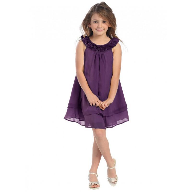 زفاف - Purple High Multi Chiffon Dress w/Rose Buds Style: D3940 - Charming Wedding Party Dresses