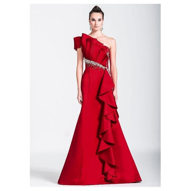 Mariage - Attractive Satin One-shoulder Neckline Sheath Evening Dresses With Beadings & Rhinestones - overpinks.com