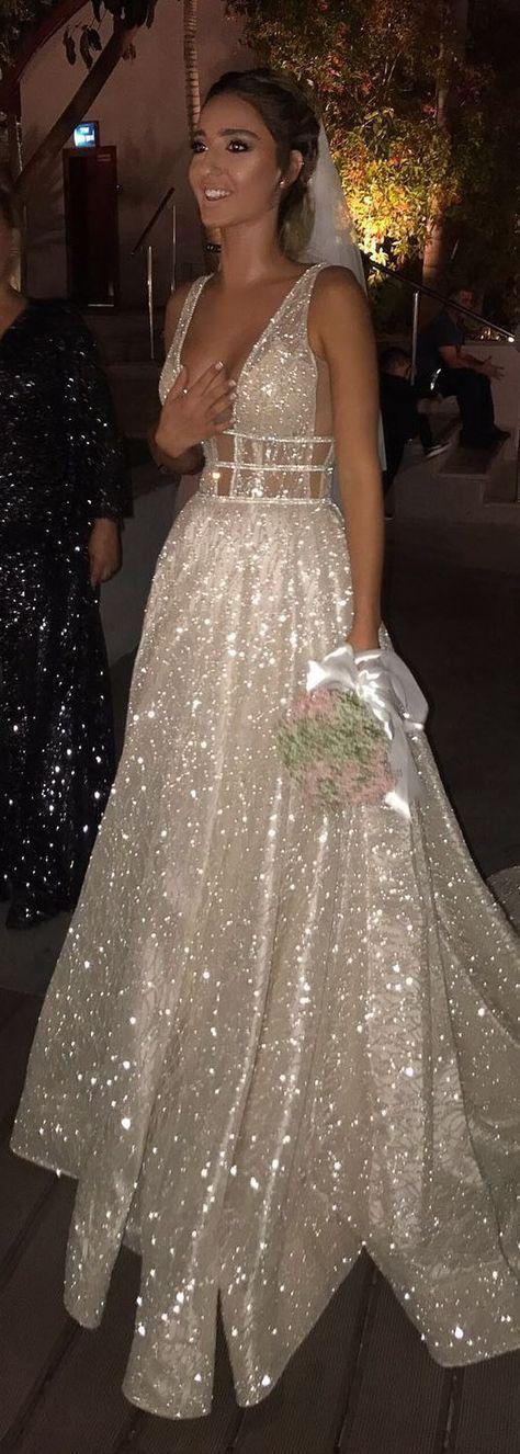 Mariage - A-Line Deep V-Neck Court Train Pink Prom Dress Backless With Sequins