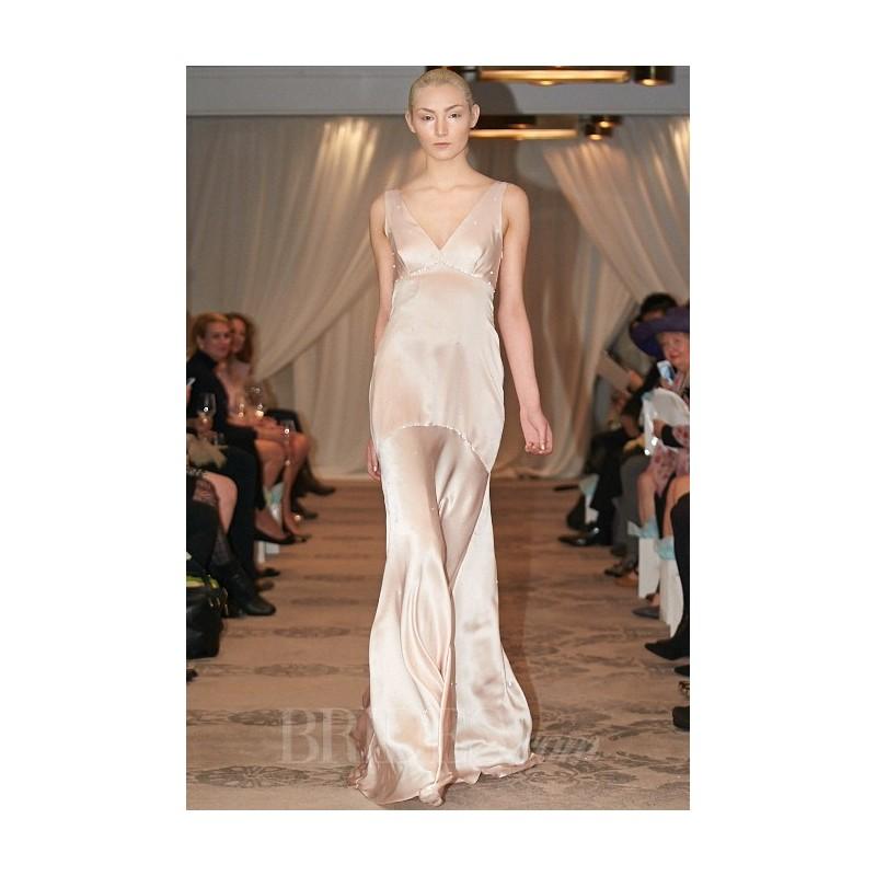 Hochzeit - Justina McCaffrey - Fall 2014 - Angelus Blush Silk Charmeuse V-Neck Sheath Wedding Dress - Stunning Cheap Wedding Dresses