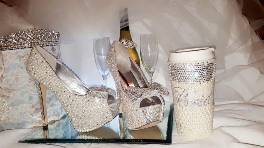Hochzeit - Wedding Heels, Bridal Shoes, Diamond and Pearl Wedding Heels, Crystal Heels, Wedding Shoes, Bridal heels,Prom, Pageant