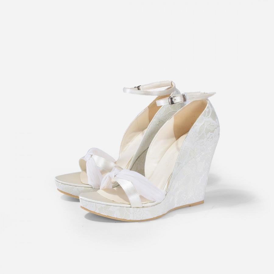 زفاف - Bella Bells 5 Inches Custom Made Lace Wedding Shoes, 5 Inch Platform Wedge with Lace Overlay, Bridal Shoes, Beach Wedding Shoes