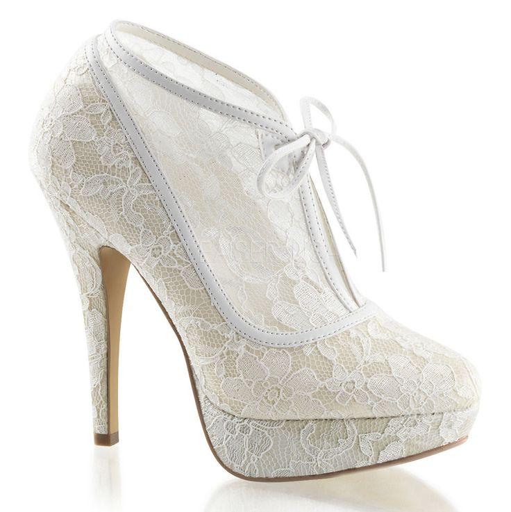 Hochzeit - Ivory Off White Lace Bridal Vintage Victorian Wedding Shoes Heels Womans 6 7 8 9