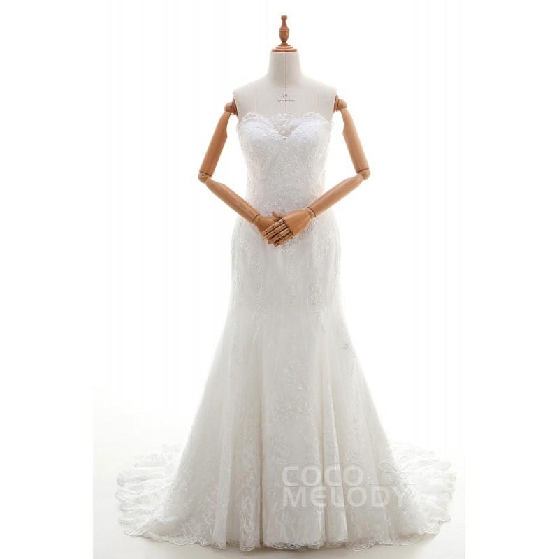 زفاف - Sexy Trumpet-Mermaid Strapless Train Lace Sleeveless Lace-up Corset Wedding Dress with Appliques - Top Designer Wedding Online-Shop