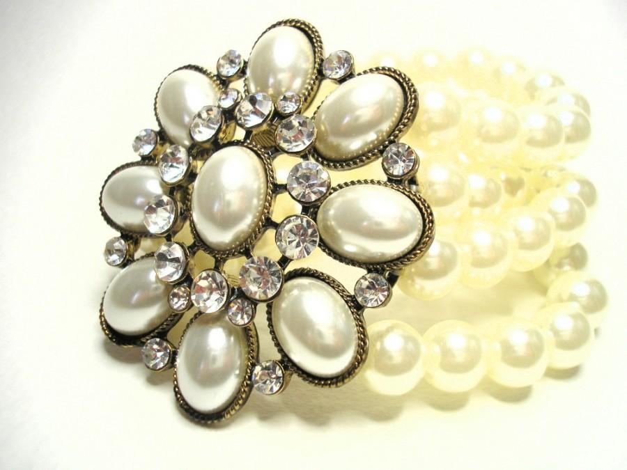 زفاف - Vintage White Pearl Cuff