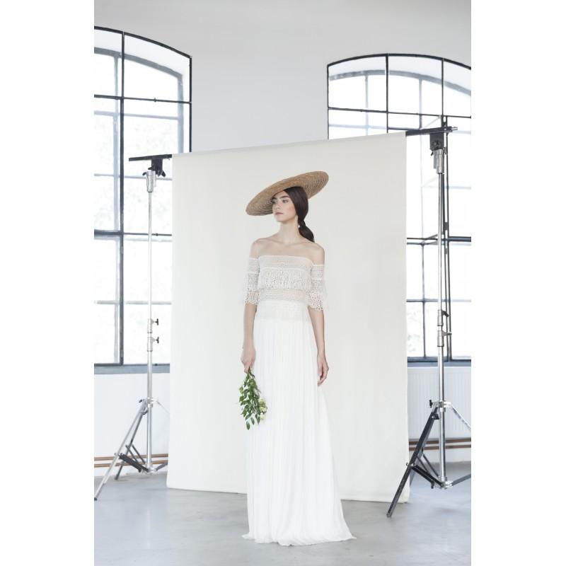 زفاف - Divine Atelier 2018 Anya Sweep Train Sweet White Fit & Flare Illusion Flare Sleeves Chiffon Split Front Wedding Dress - 2017 Spring Trends Dresses