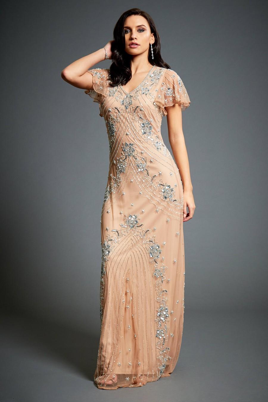 زفاف - Lucy Embellished Flapper Dress, 1920s Great Gatsby Inspired, Floral Bridesmaid, Roaring 20s, Wedding Guest Dress, Evening Ball Gown, S-XXXL