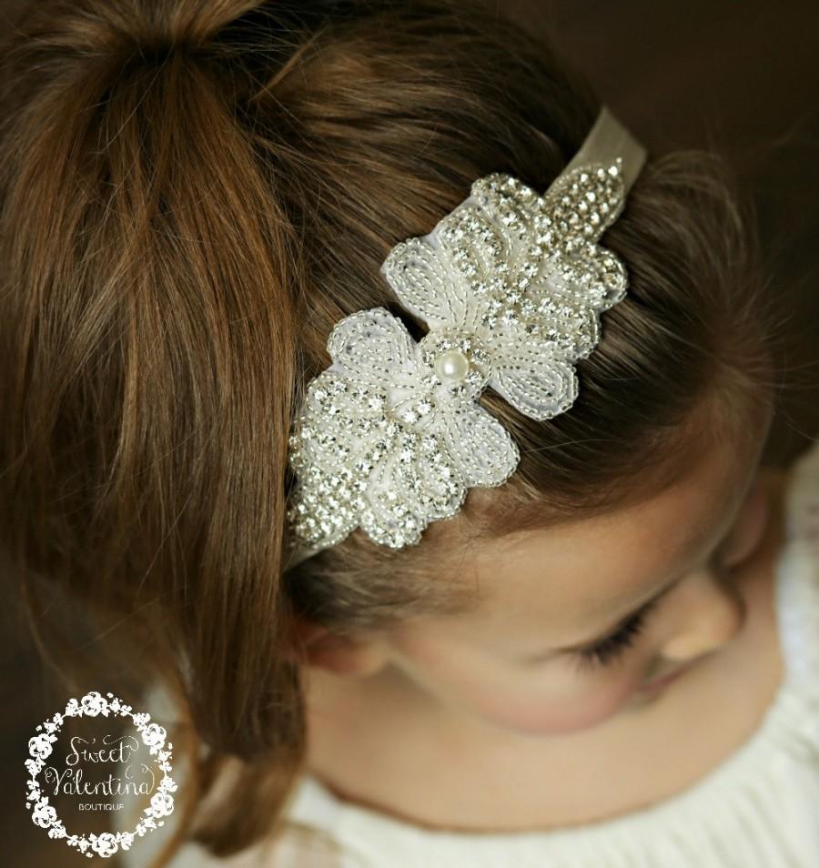 Свадьба - Rhinestone headband, flower girl headband, crystal headband,bridal headband, baby headbands, Wedding headband, Baby headband, White Headband