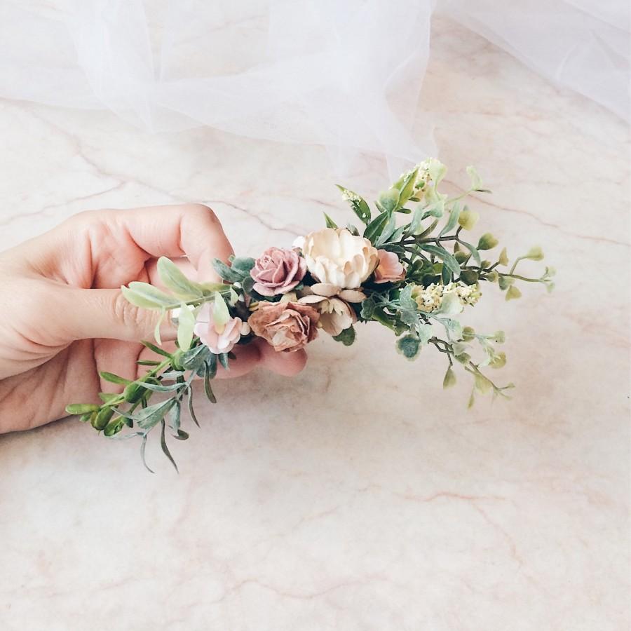 Wedding - Beige hair piece, brown flower hair clip, mauve hair accessories, floral hair vine, bridal headpiece, hair clip, floral comb, wedding com