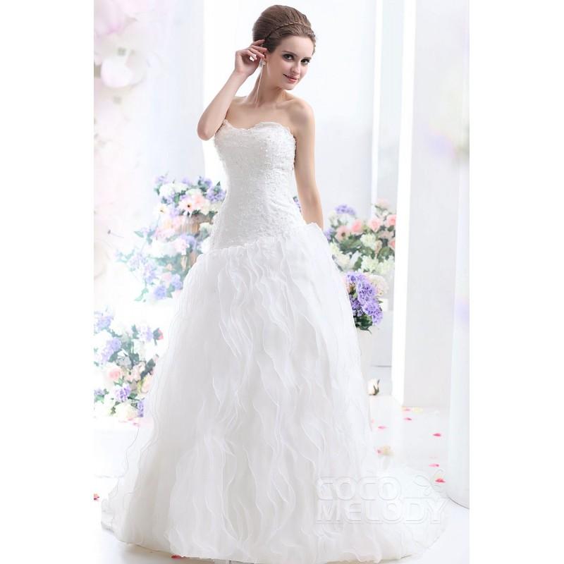 Mariage - Trendy A-Line Sweetheart Court Train Ruffled Organza Lace Up-Corset Wedding Dress CWLT13006 - Top Designer Wedding Online-Shop