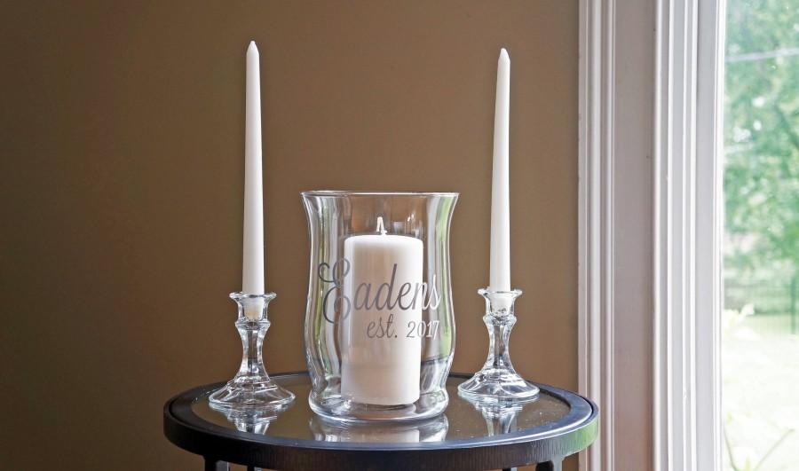 Свадьба - Unity Candle Holder Set - Name & Est. - Vinyl Wedding Monogram - Glass Candle Holder - Wedding Candle - Unity Ceremony - Unity Set