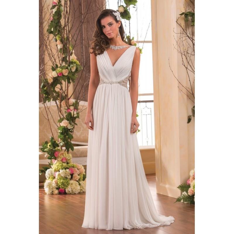 زفاف - Style F171064 by Jasmine Collection - Ivory Chiffon Low Back Floor Plunge  V-Neck Column Wedding Dresses - Bridesmaid Dress Online Shop