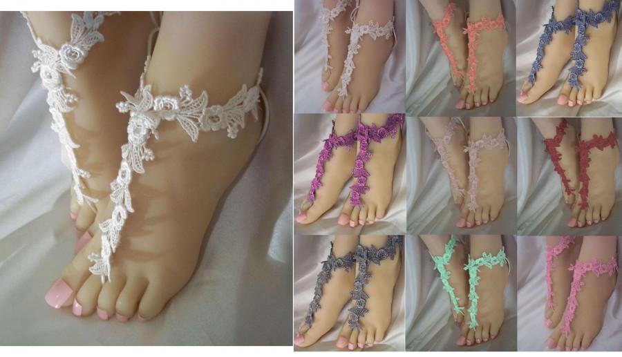 زفاف - Barefoot Sandals, Beach Bride Sandals, Lace Flower Barefoot Sandals, Bridesmaids Barefoot Sandals, Lace Foot Jewelry, Designs By Loure - $14.99 USD