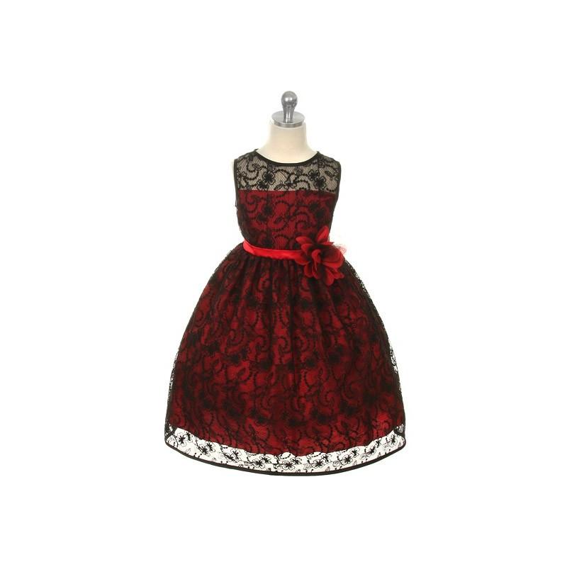 زفاف - Red Dress w/ Black Overlay Lace Style: D307 - Charming Wedding Party Dresses