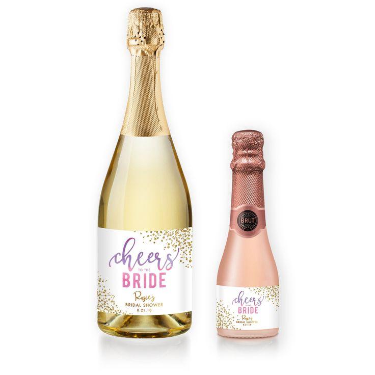 Hochzeit - "Rosie" Purple Pink Ombre Bridal Shower Champagne Labels