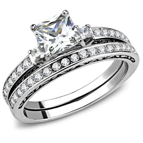 Wedding - A Perfect 2CT Princess Cut Russian Lab Diamond Bridal Set Wedding Band Ring