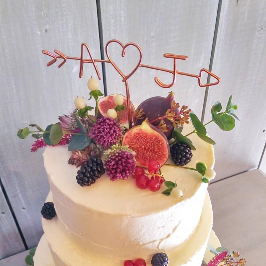 Wedding - Fall Cake Topper - Rustic Cake Topper - Wire Cake Topper - Arrow & Initials Cake Topper - Personalized Cake Topper - Rustic Chic - Copper