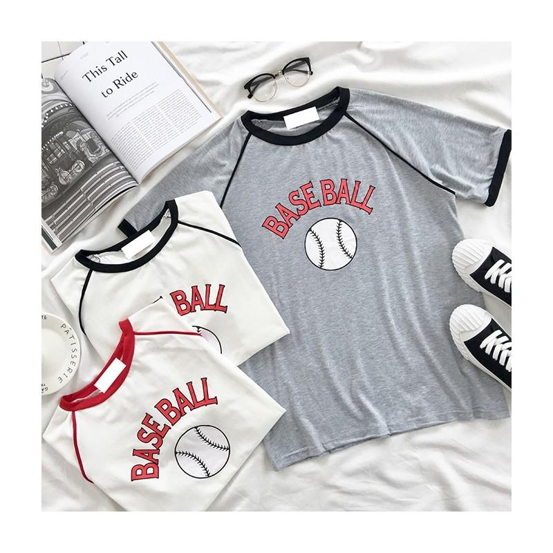 Mariage - School Style Must-have Oversized Printed Slimming Cap Sleeves Summer Short Sleeves Baseball T-shirt - Lafannie Fashion Shop