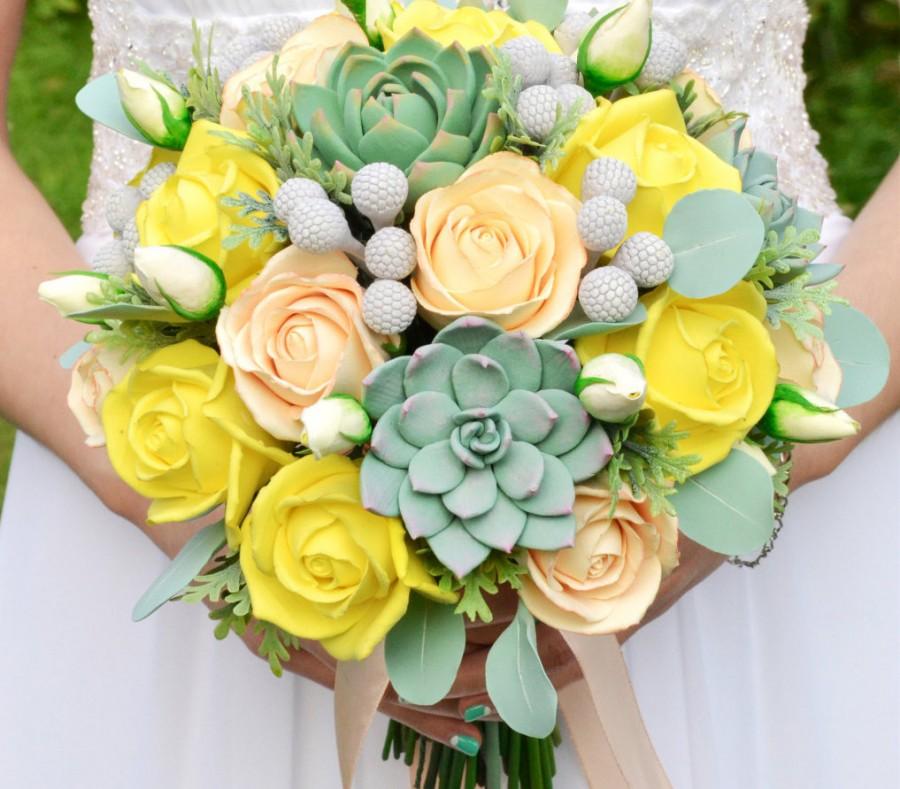 Mariage - Wedding bouquet ,Clay flowers. alternative bouquet, Bridal bouquet Keepsake bouquet. Succulent, Eucalyptus, Brunei.