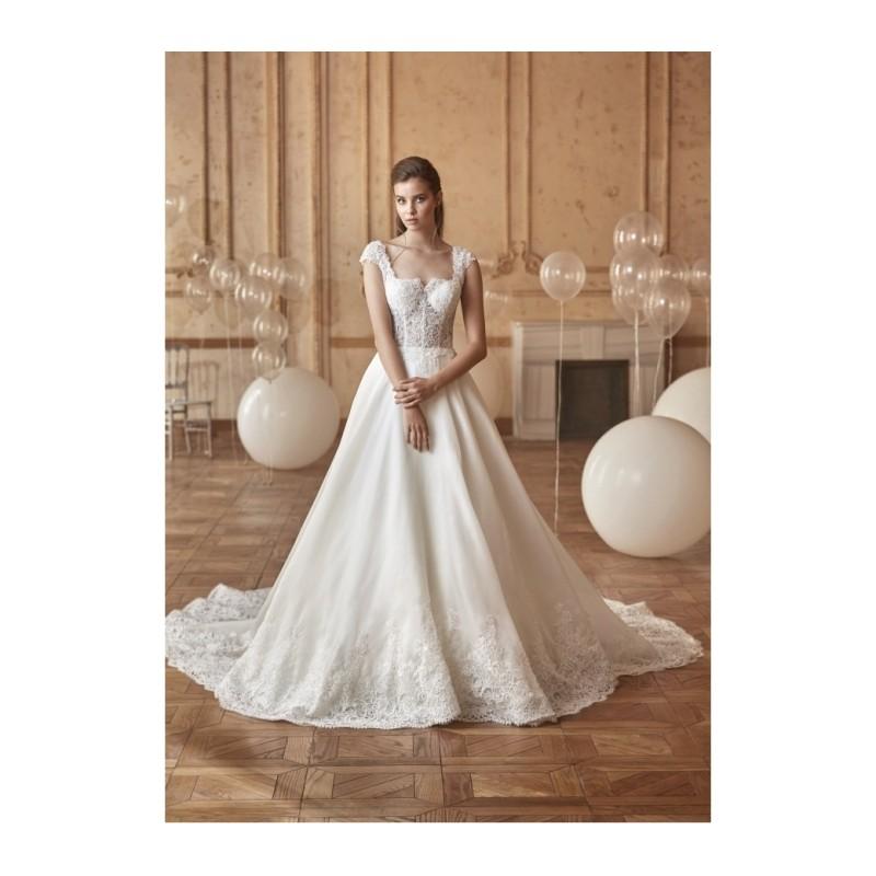 زفاف - Tarik Ediz 2017 G2048 Royal Train Elegant Ivory Cap Sleeves Square Aline Organza Appliques Bridal Dress - Bridesmaid Dress Online Shop