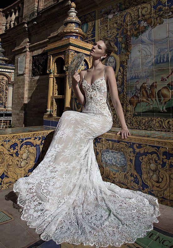 Mariage - Lace Embroidered Spaghetti Strap Wedding Dress