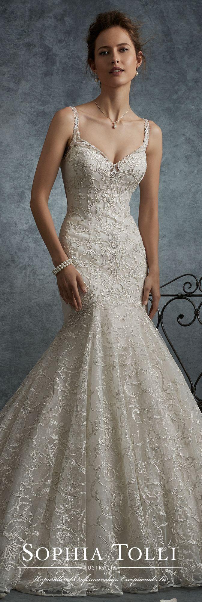 Hochzeit - Lace Illusion Back Trumpet Wedding Dress - Sophia Tolli Y21740