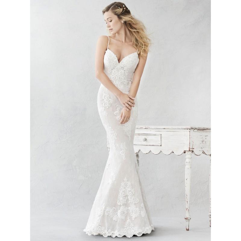 Wedding - Ella Rosa Spring/Summer 2017 BE380 Sweep Train Embroidery Champagne Lace Sheath Spaghetti Straps Sleeveless Wedding Gown - Crazy Sale Bridal Dresses