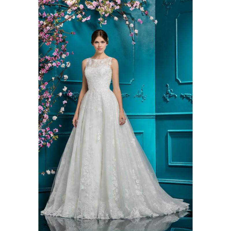 زفاف - Ellis Bridal 2018 Style 12279 Illusion Ball Gown Chapel Train Sweet Sleeveless Ivory Hand-made Flowers Lace Wedding Gown - Charming Wedding Party Dresses