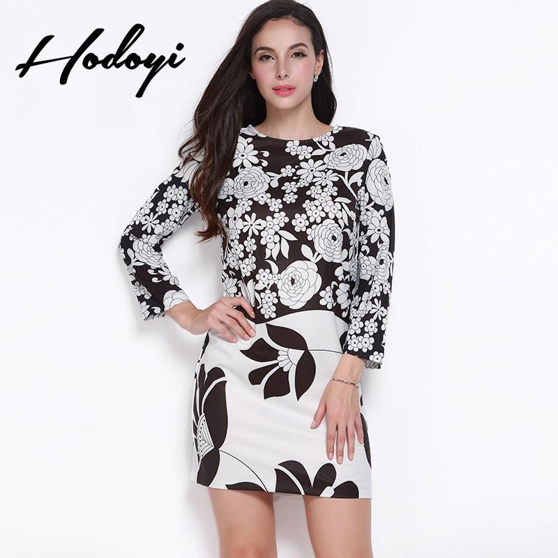 زفاف - Easy plus size women's clothing long sleeve long dress in black and white printing fall 16 new - Bonny YZOZO Boutique Store