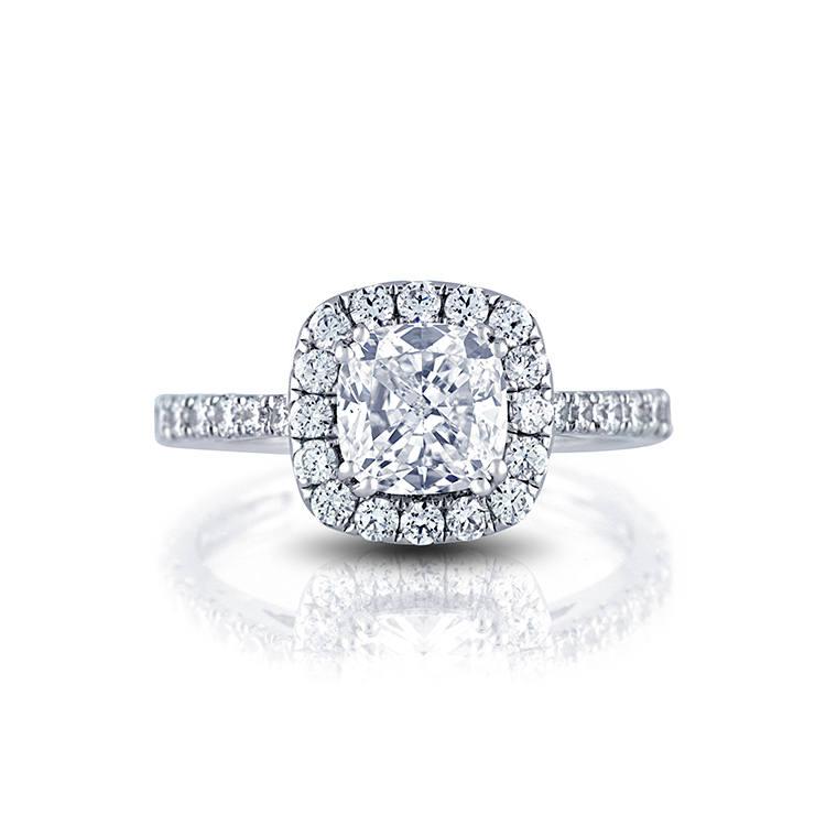 زفاف - Custom Made Halo Engagement Ring with 0.90cts of diamonds F+/VS-SI and with 1ct Round Diamond Stimulant as a center stone.
