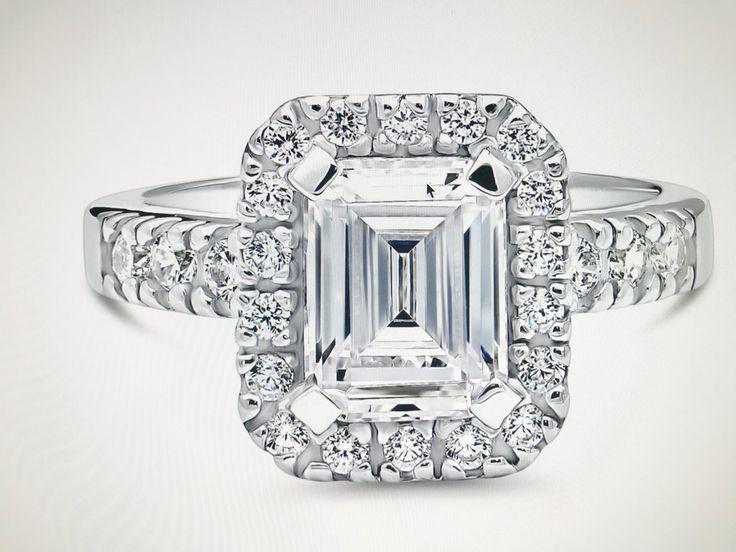 Hochzeit - A Perfect 2.2CT Emerald Cut Russian Lab Diamond Halo Ring