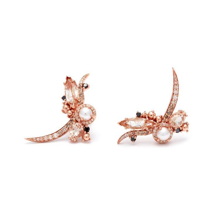 Wedding - Butterfly Earrings (Pair) - Rose Gold & Pearl