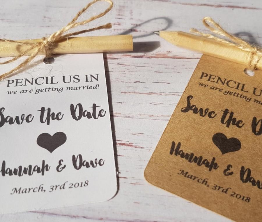 Mariage - Pencil save the date, Personalised "Pencil us in" Save The Dates, Evening Card, Tags Wedding Invitation with Pencil, ENVEOPES INCLUDED