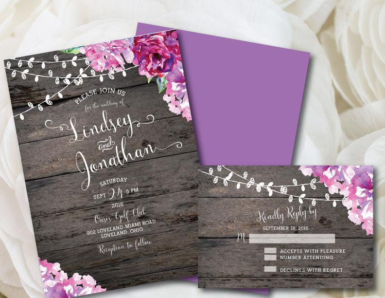 Hochzeit - Purple Wedding Invitation, Rustic Wedding Invitation, Printable Wedding Invitation, Purple, Wedding, Invitation, Printable, DIY, Floral