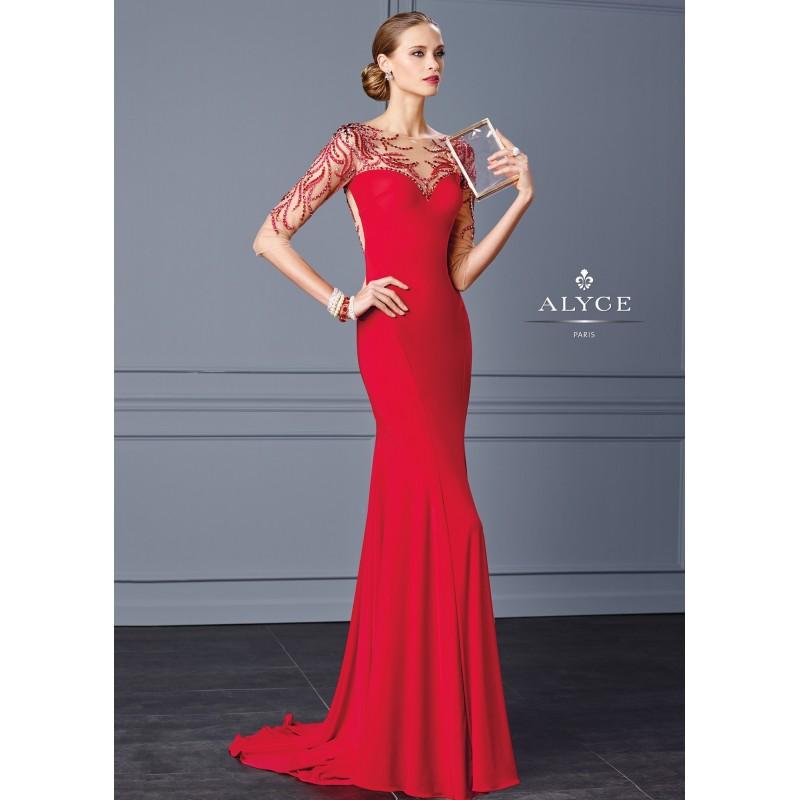 Hochzeit - Black Label by Alyce 5705 Beaded Illusion Jersey Evening Gown - 2017 Spring Trends Dresses