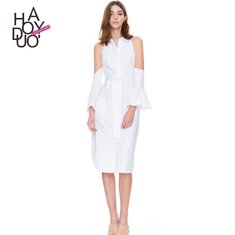 زفاف - Vogue Flare Sleeves Off-the-Shoulder Summer Tie Dress Basics - Bonny YZOZO Boutique Store