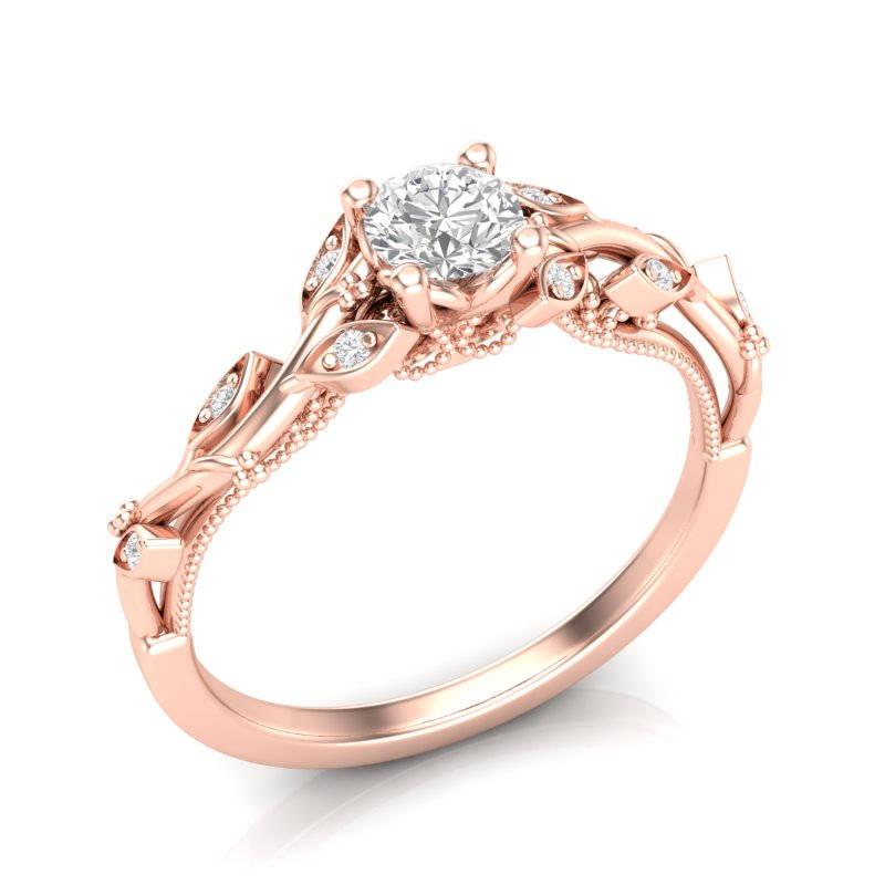 زفاف - 14k Floral Engagement Ring Rose Gold Ring Milgrain Filigree Ring Tree Ring Forever One Colorless Ring for Her Moissanite Forever One Ring