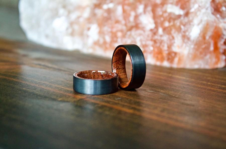 Hochzeit - Wood Ring, Black Tungsten Carbide Ring, Wood Rings, wooden ring, wooden rings, wedding band, Wood rings for men, Wood, Wood Wedding Band