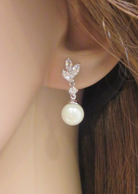 Wedding - Bridal earrings, Wedding earrings, Pearl stud earrings, CZ Stud earrings, Classic bridal earrings, Wedding jewelry, Bridesmaid jewelry