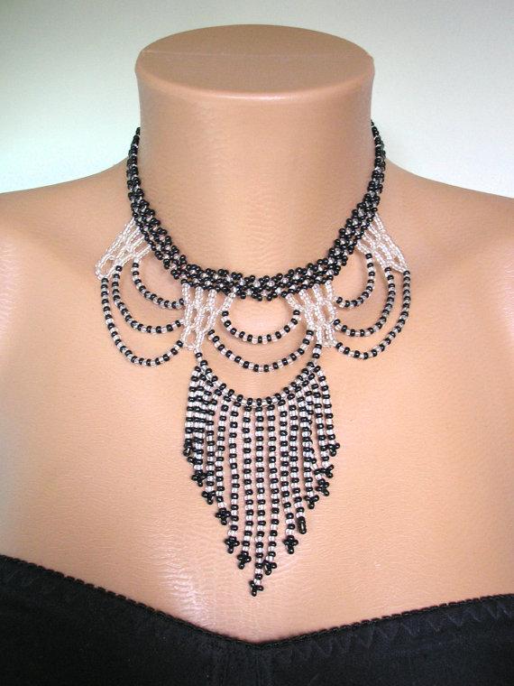 Свадьба - Downton Abbey Jewelry, Black and White Necklace