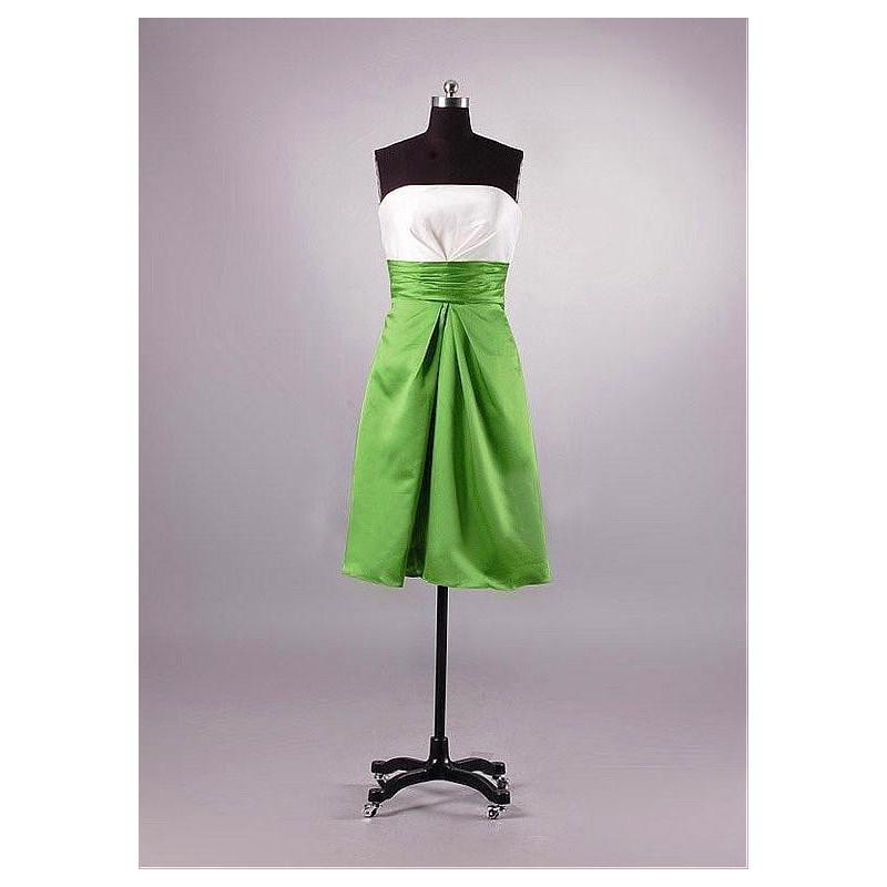 زفاف - Elegant Satin A-line Strapless Color Block Short Pleated Bridesmaid Dress - overpinks.com