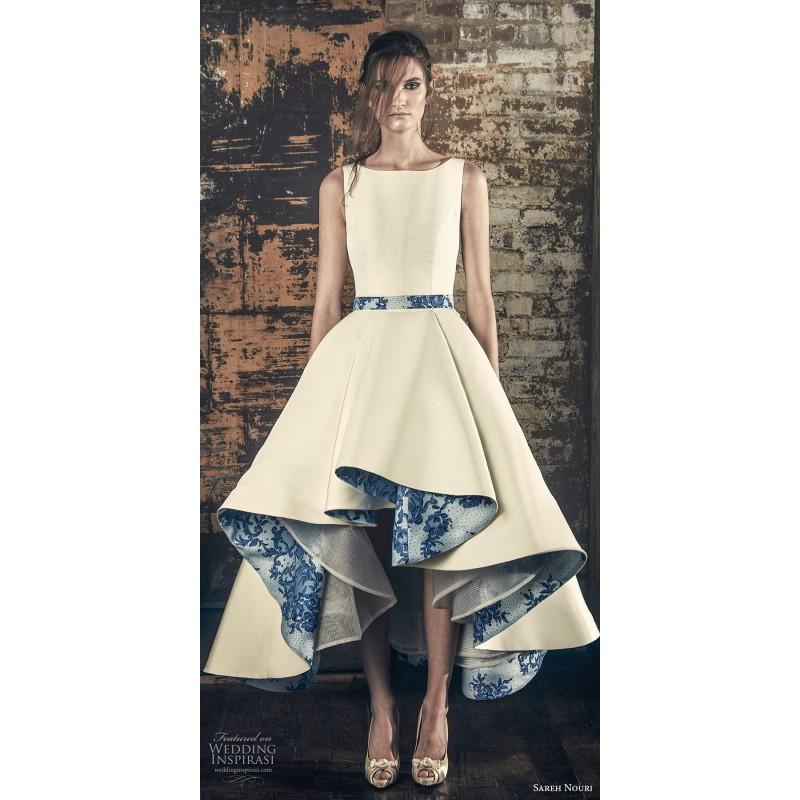 Mariage - Sareh Nouri Fall/Winter 2018 Esme Asymmetrical High Low Ball Gown Bateau Printing Satin Sleeveless Wedding Dress - Color Your Classy Wardrobe